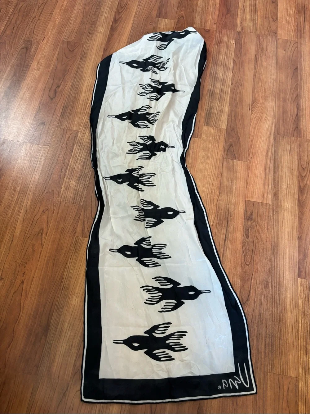 Vera Neumann Vintage Fashion Scarf with Minimalist Flying Birds Print